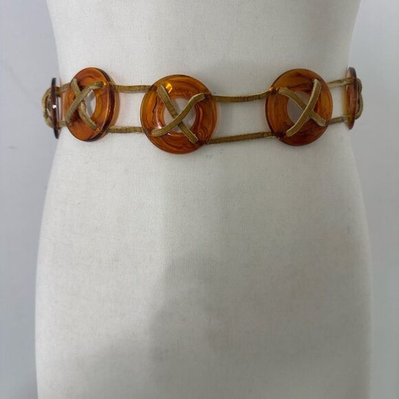 Vintage Lucite Mod Woven Leather Belt 1960s - Picture 6 of 8